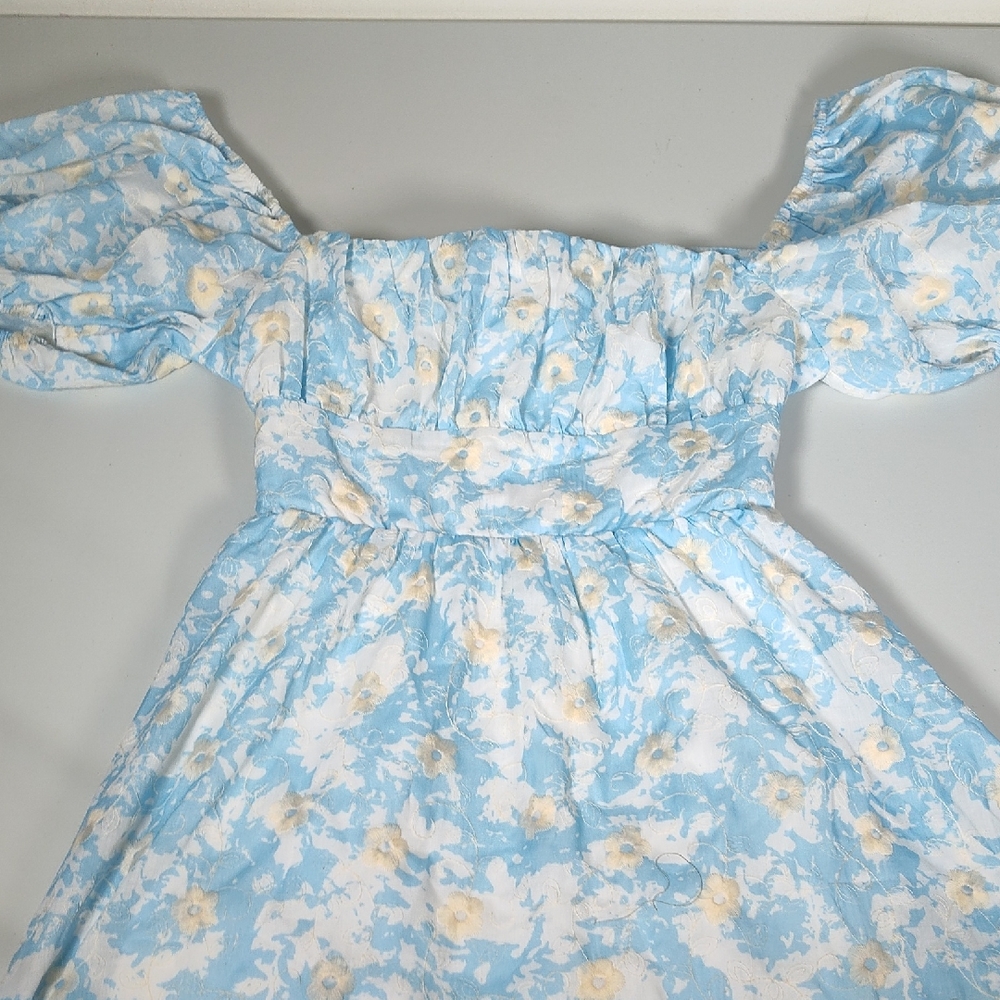 Hello Molly Sunshine Style Puff Sleeve Blue Floral Mini Dress S - Picture 7 of 14